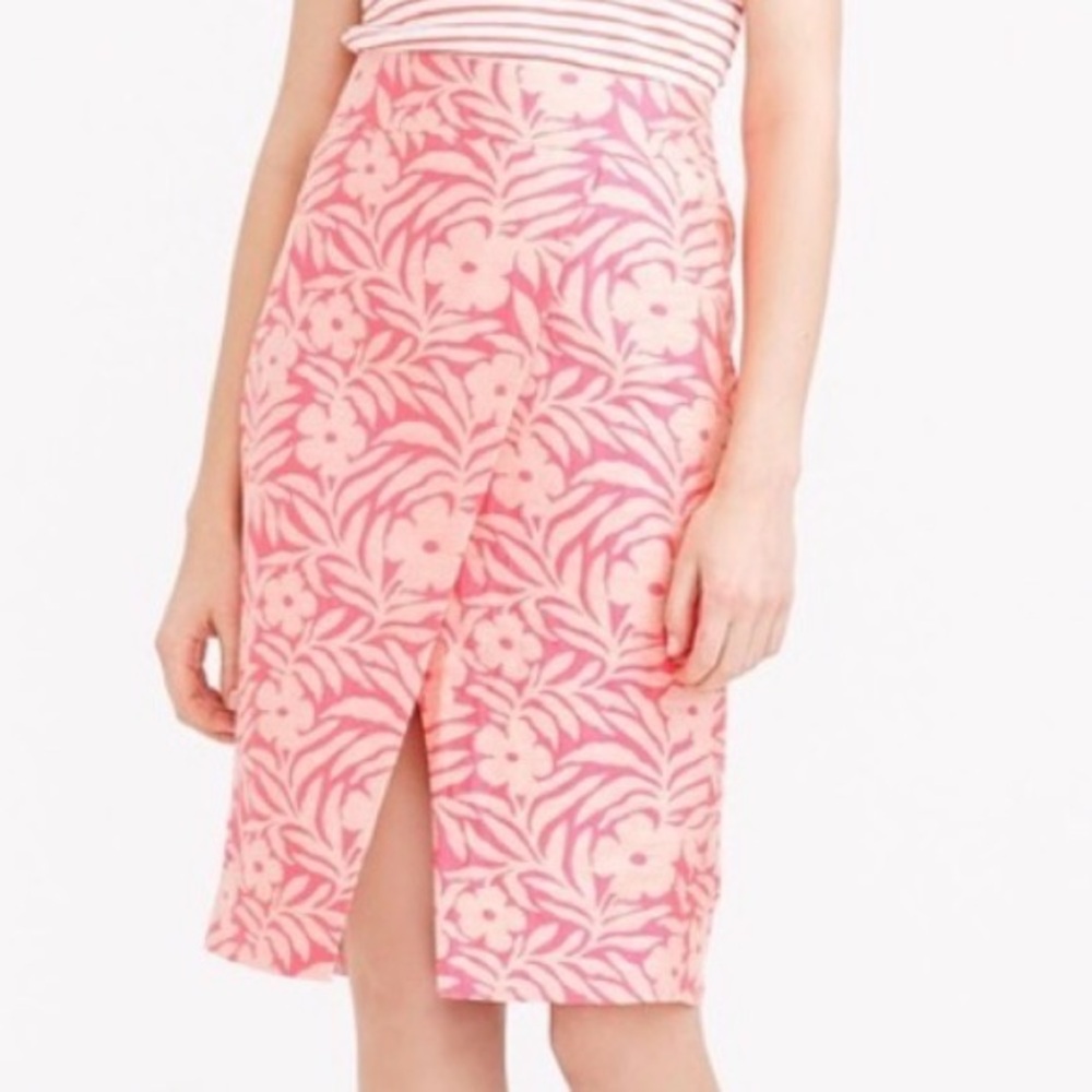 J.Crew Knee-Length Pink Floral Jacquard Skirt Size 2